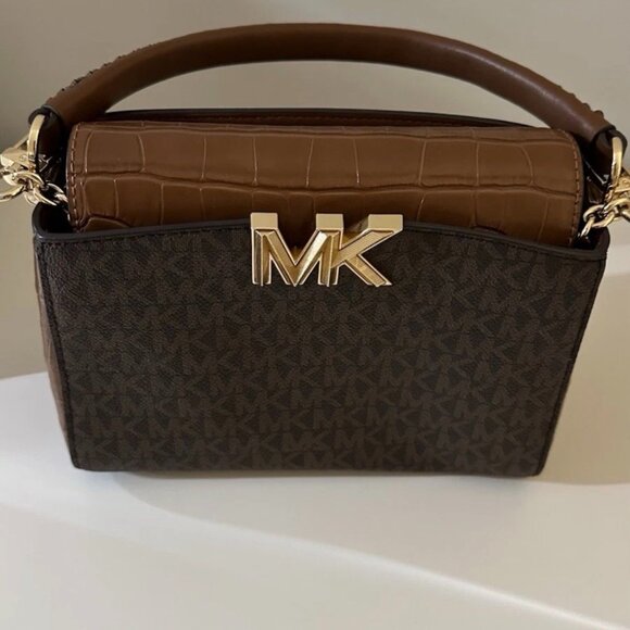 Michael Kors Signature Shoulder Bag with Croc Embossed Handle - Picture 1 of 4